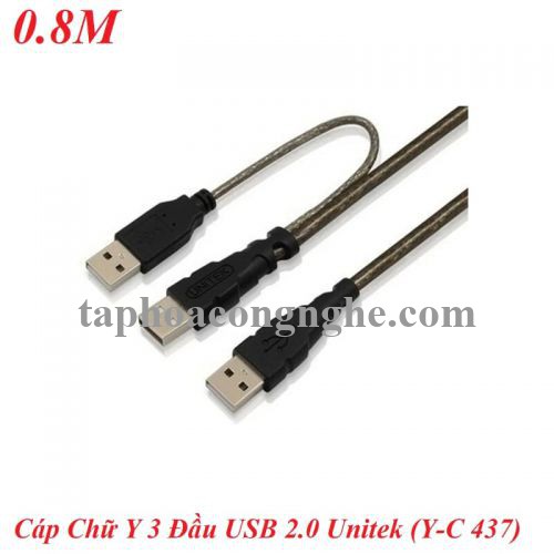 Unitek 95382 Y-C437 2.0 0.8M Cáp Chữ Y 3 Đầu Usb bọc chống nhiễu 30095382